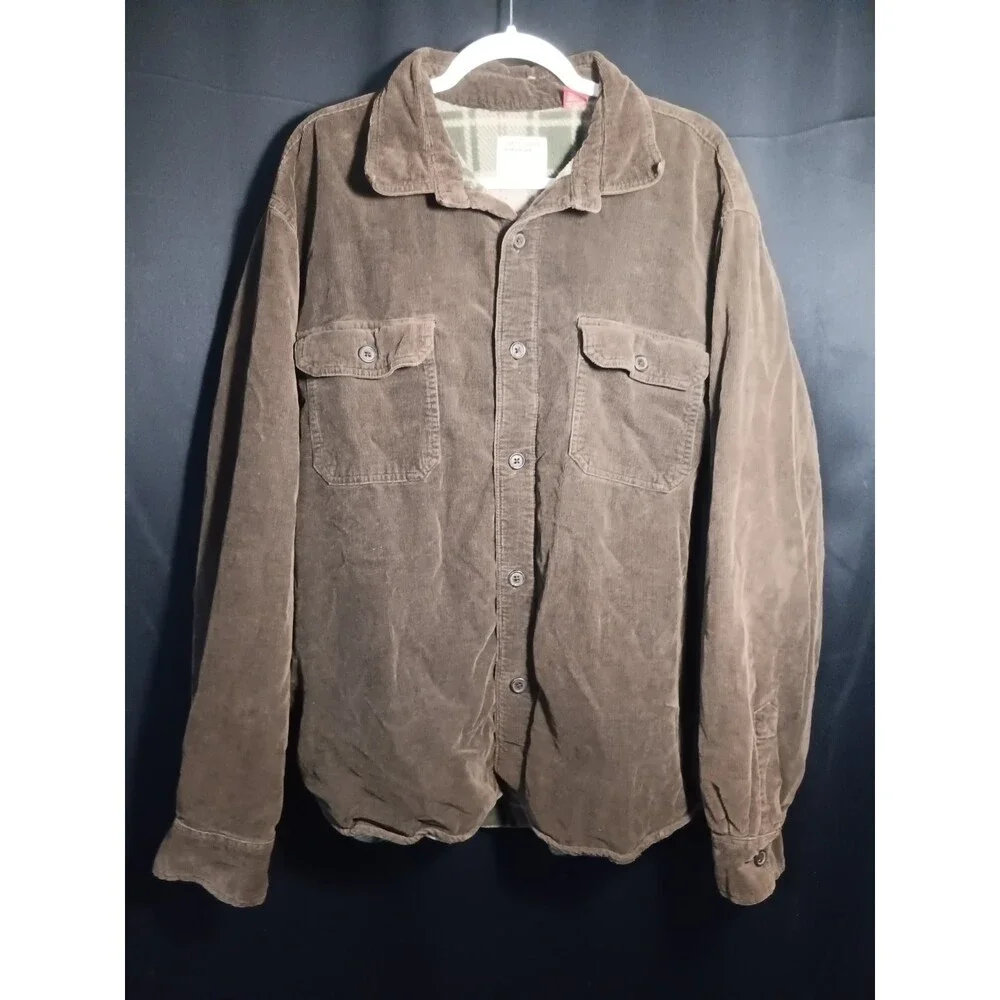Chaps Denim XXL Brown Corduroy Plaid Fleece‑Lined Barn Coat Jacket